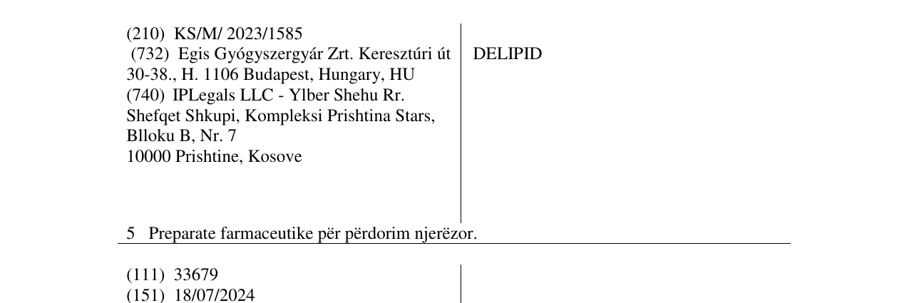Zëri i markës DELIPID në buletin
