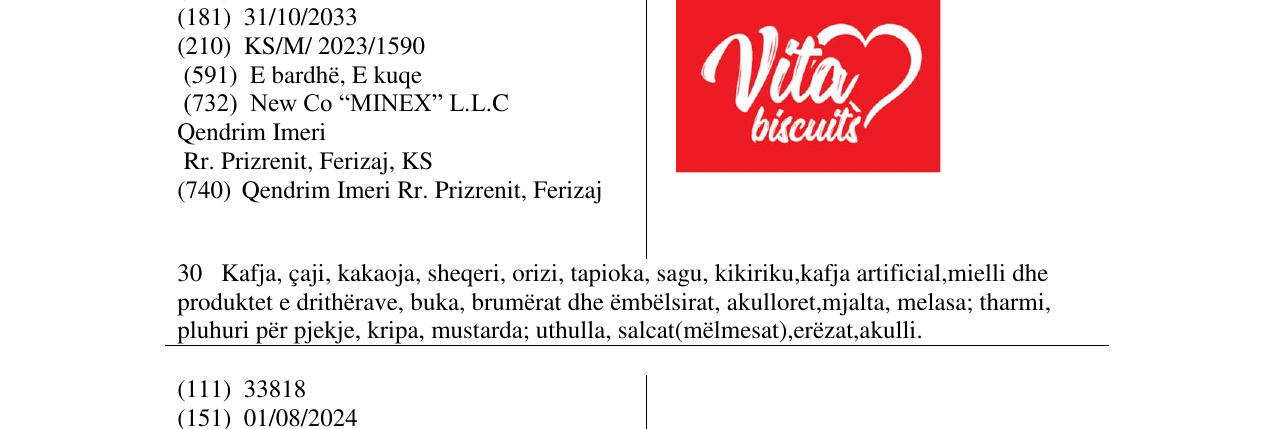 Zëri i markës vita biscuits në buletin