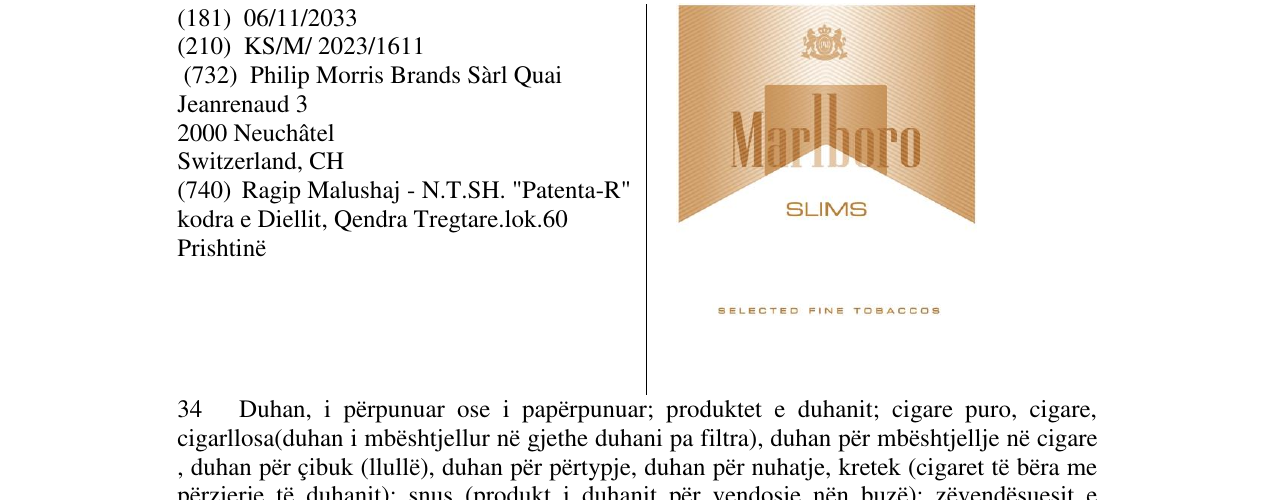 Zëri i markës Mariboro Slims në buletin