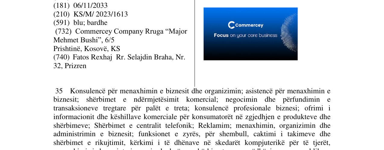 Zëri i markës COMERCEY në buletin