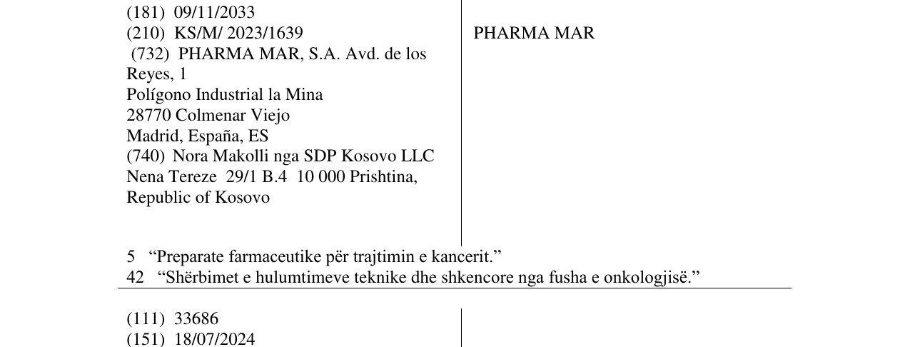 Zëri i markës PHARMA MAR në buletin