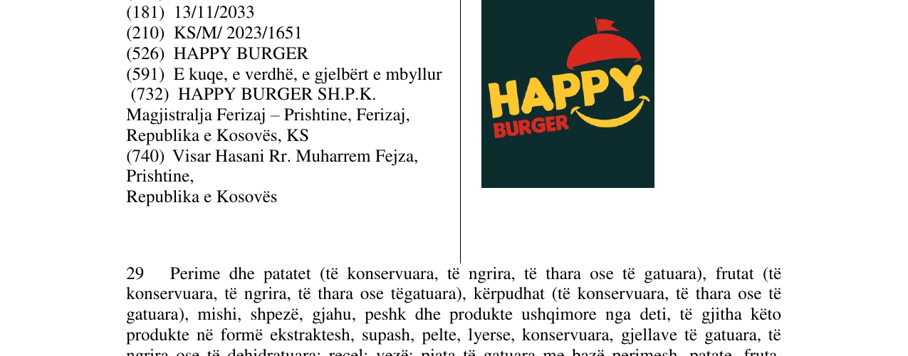 Zëri i markës HAPPY BURGER në buletin