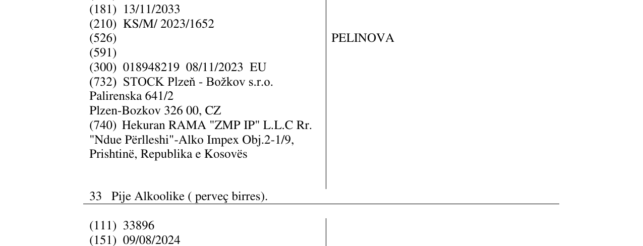 Zëri i markës PELINOVA në buletin