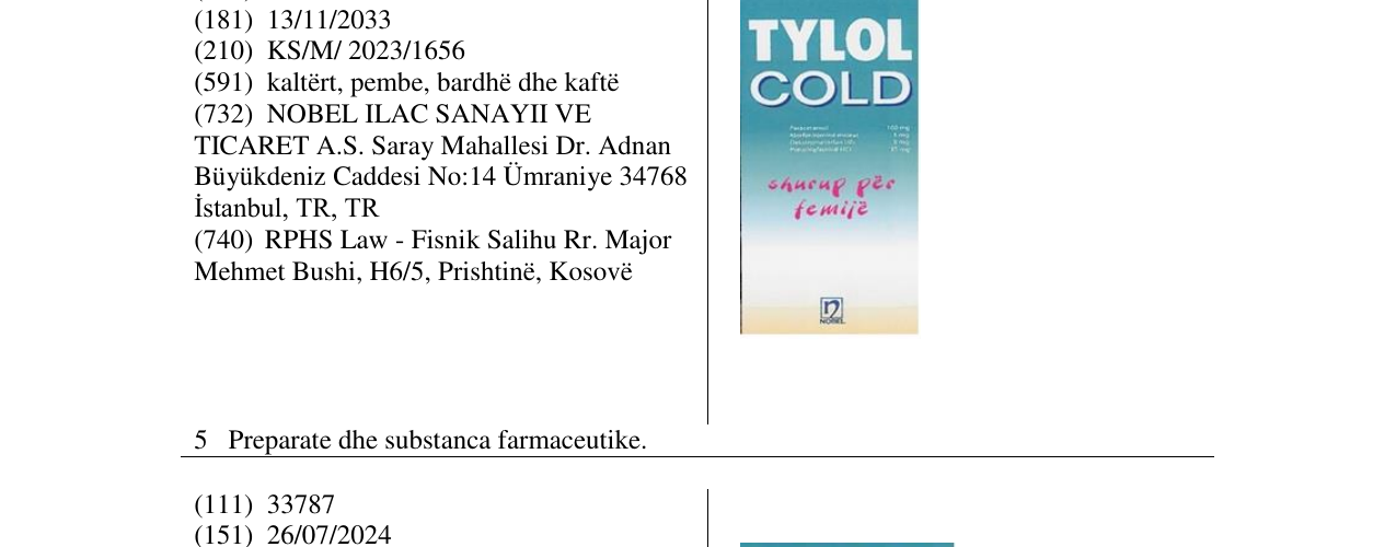 Zëri i markës TYLOL COLD në buletin