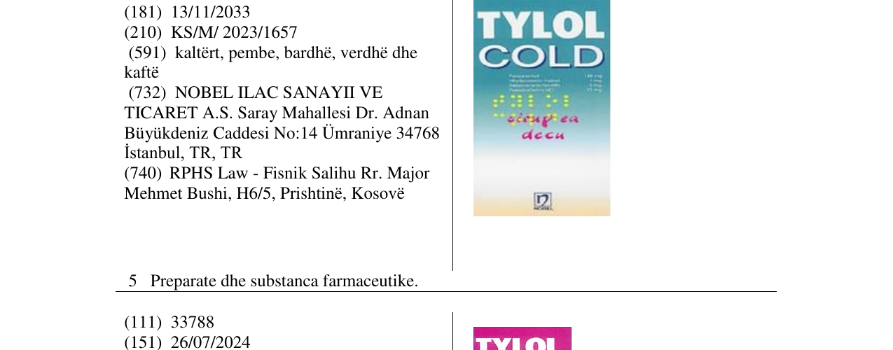 Zëri i markës TYLOLCOLD në buletin