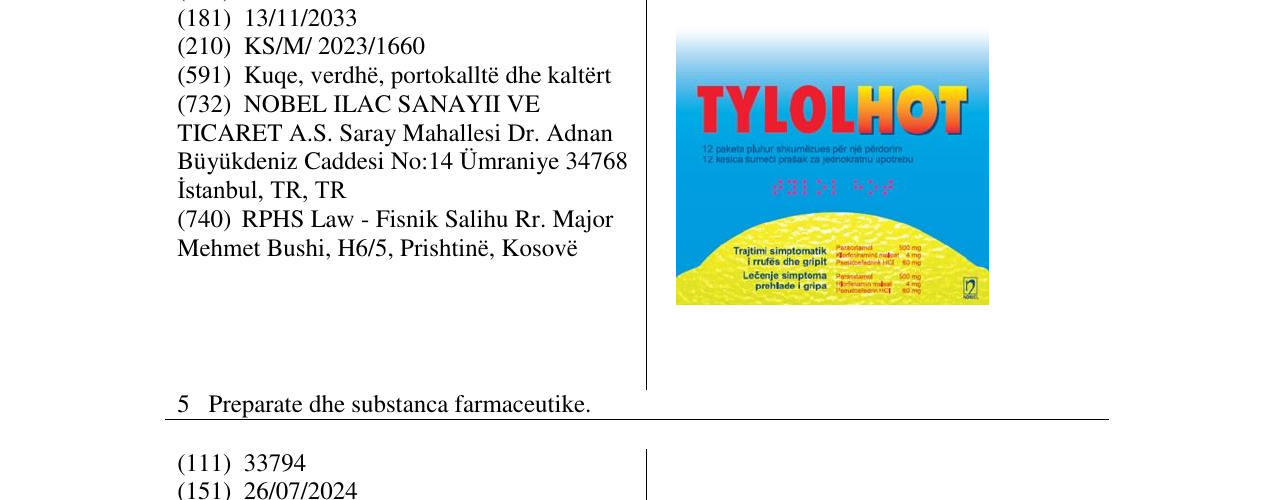 Zëri i markës TYLOLHOT në buletin