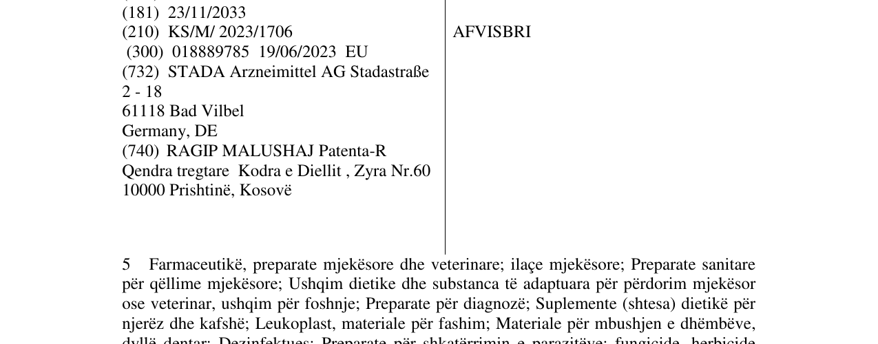 Zëri i markës AFVISBRI në buletin