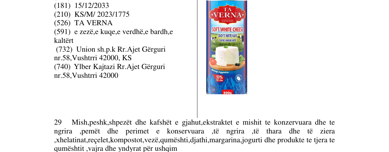 Zëri i markës TAVERNA në buletin