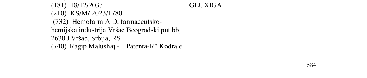 Zëri i markës GLUXIGA në buletin