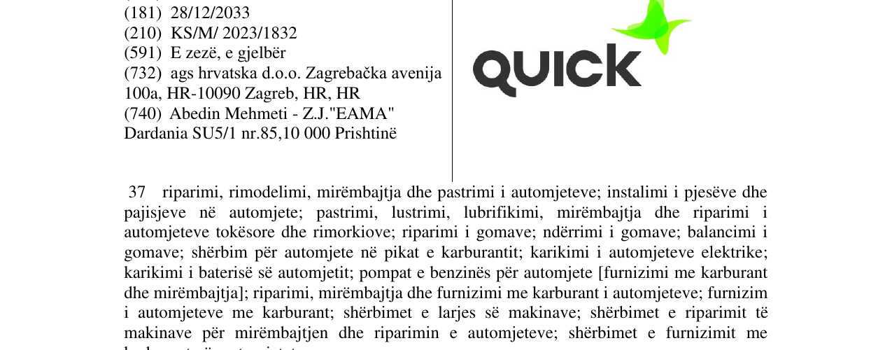 Zëri i markës QUICK në buletin