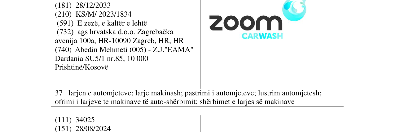Zëri i markës zoom CAR WASH në buletin