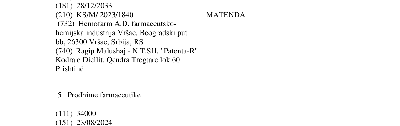 Zëri i markës MATENDA në buletin