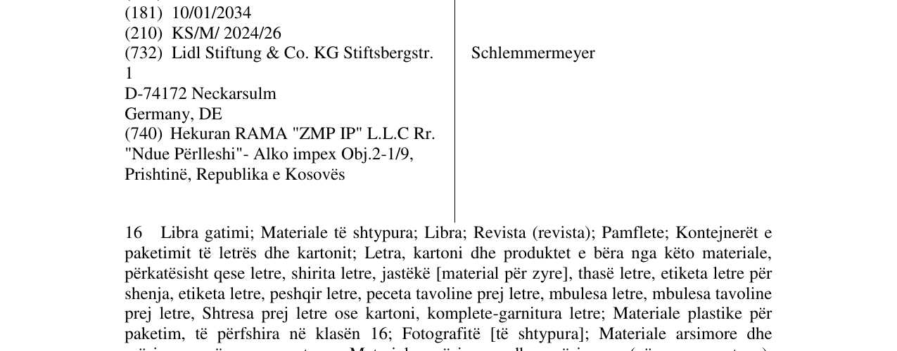 Zëri i markës Schlemmermeyer në buletin