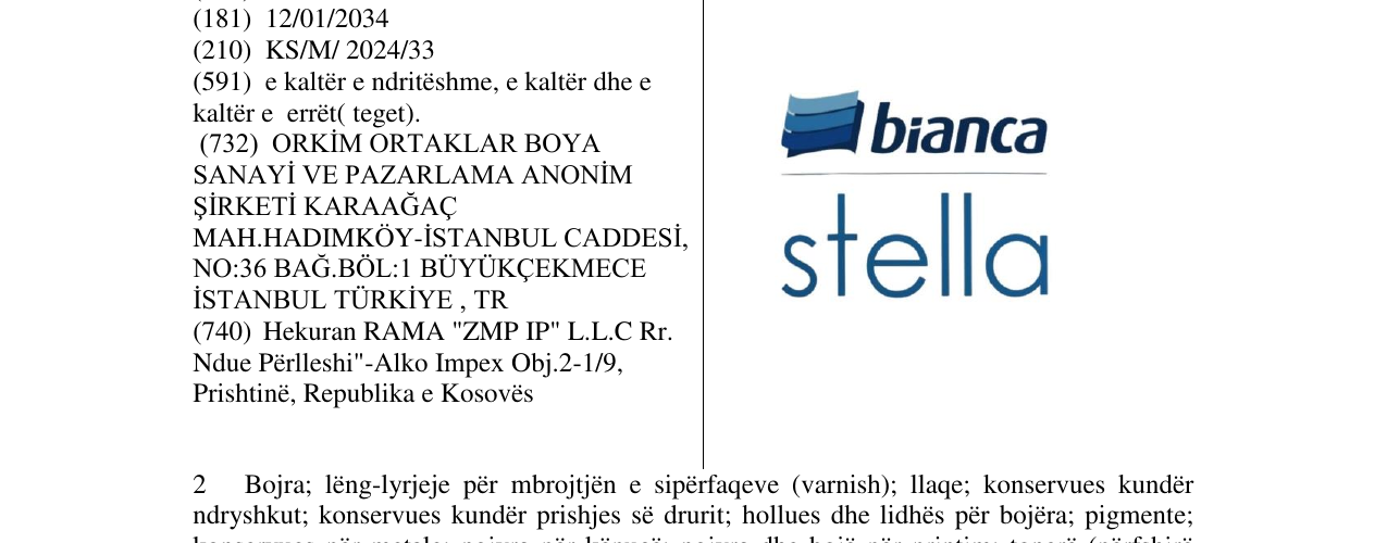 bianca stella markasının bültendeki kaydı