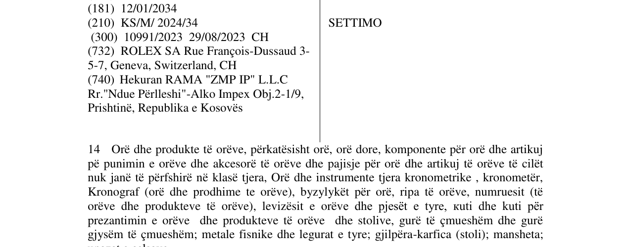 Zëri i markës SETTIMO në buletin