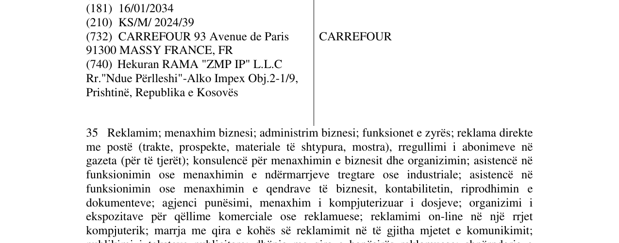 Zëri i markës CARREFOUR në buletin