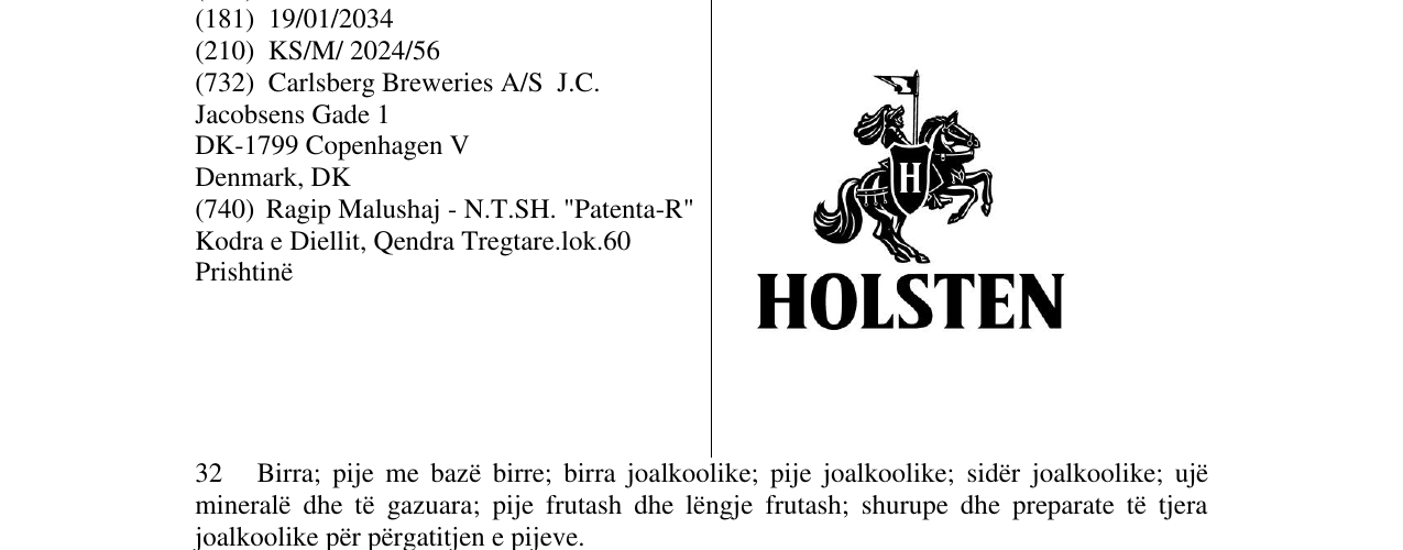Zëri i markës HOLSTEN në buletin