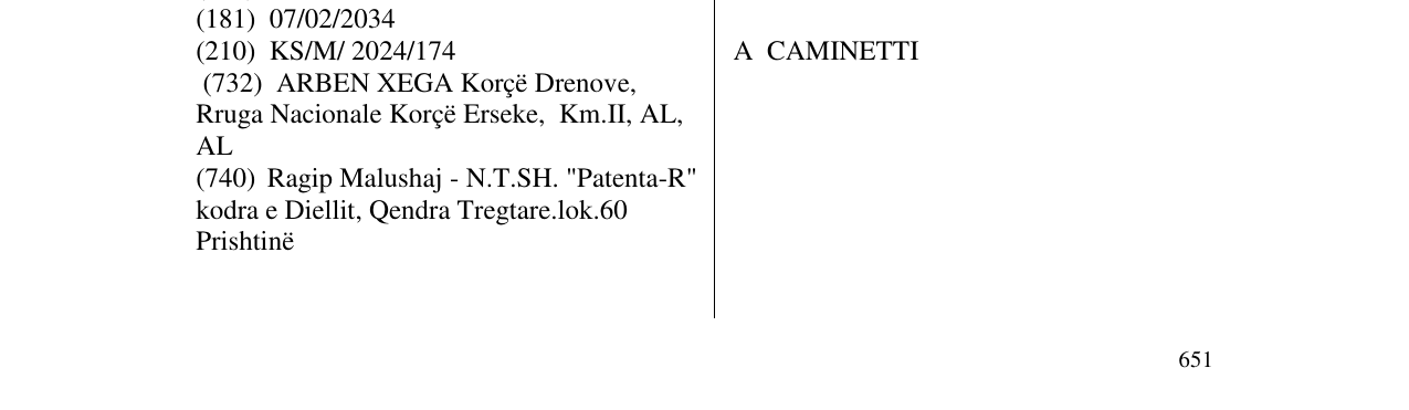 Zëri i markës A CAMINETTI në buletin