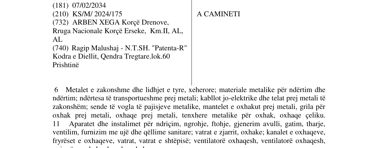 Zëri i markës A CAMINETI në buletin