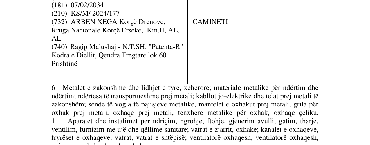 Zëri i markës CAMINETI në buletin