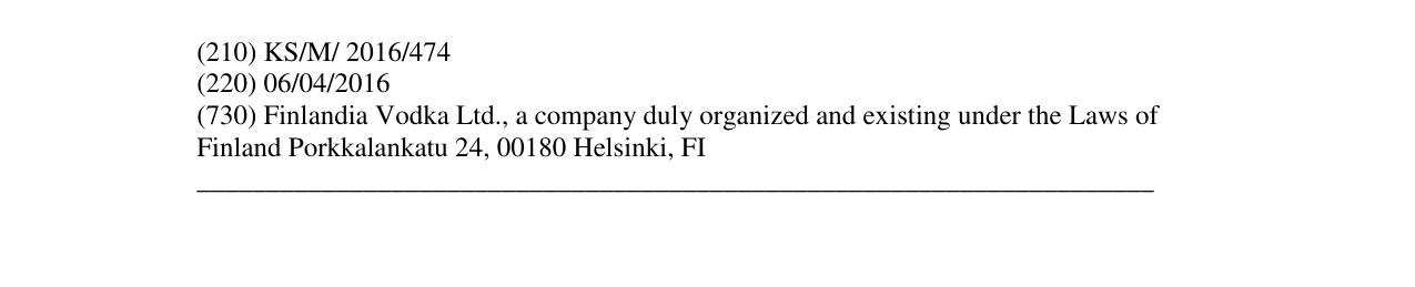 Zëri i markës FINLANDIA VODKA OF FINLAND në buletin