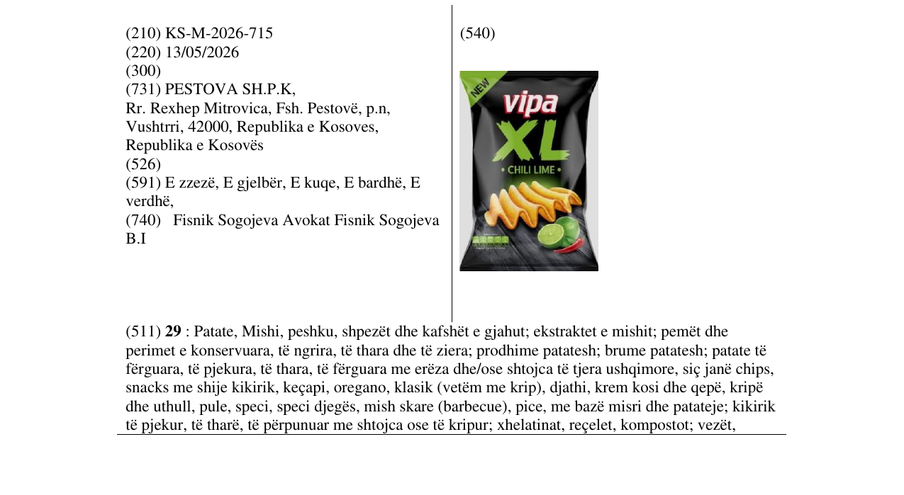 Zëri i markës KS/M/2026/715 në buletin