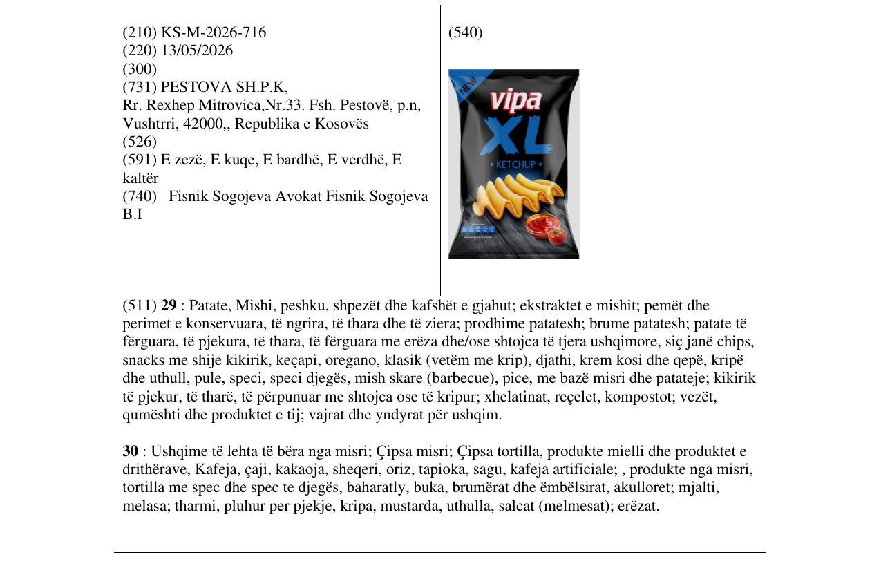 Zëri i markës KS/M/2026/716 në buletin