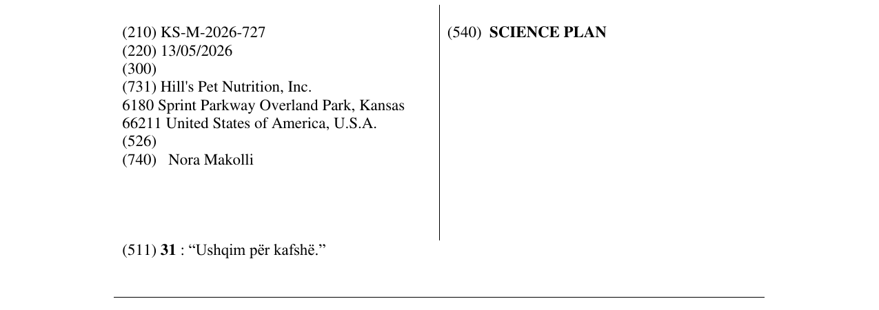 Zëri i markës SCIENCE PLAN në buletin