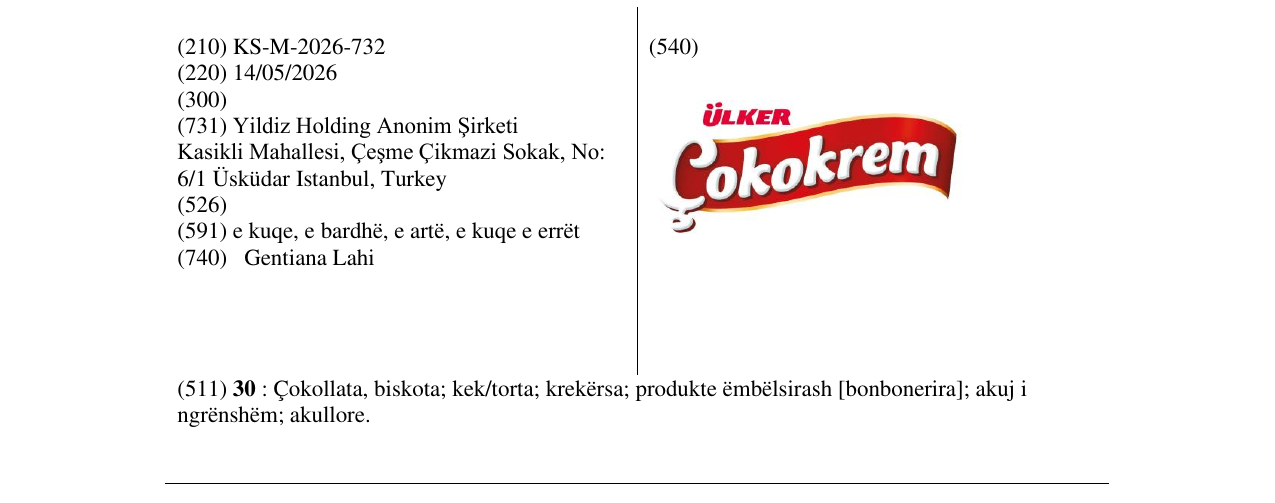 Zëri i markës KS/M/2026/732 në buletin