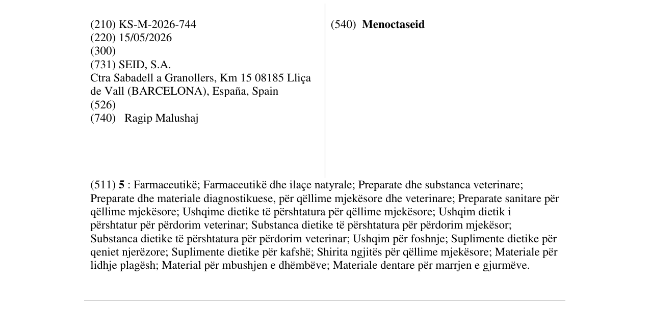 Zëri i markës Menoctaseid në buletin