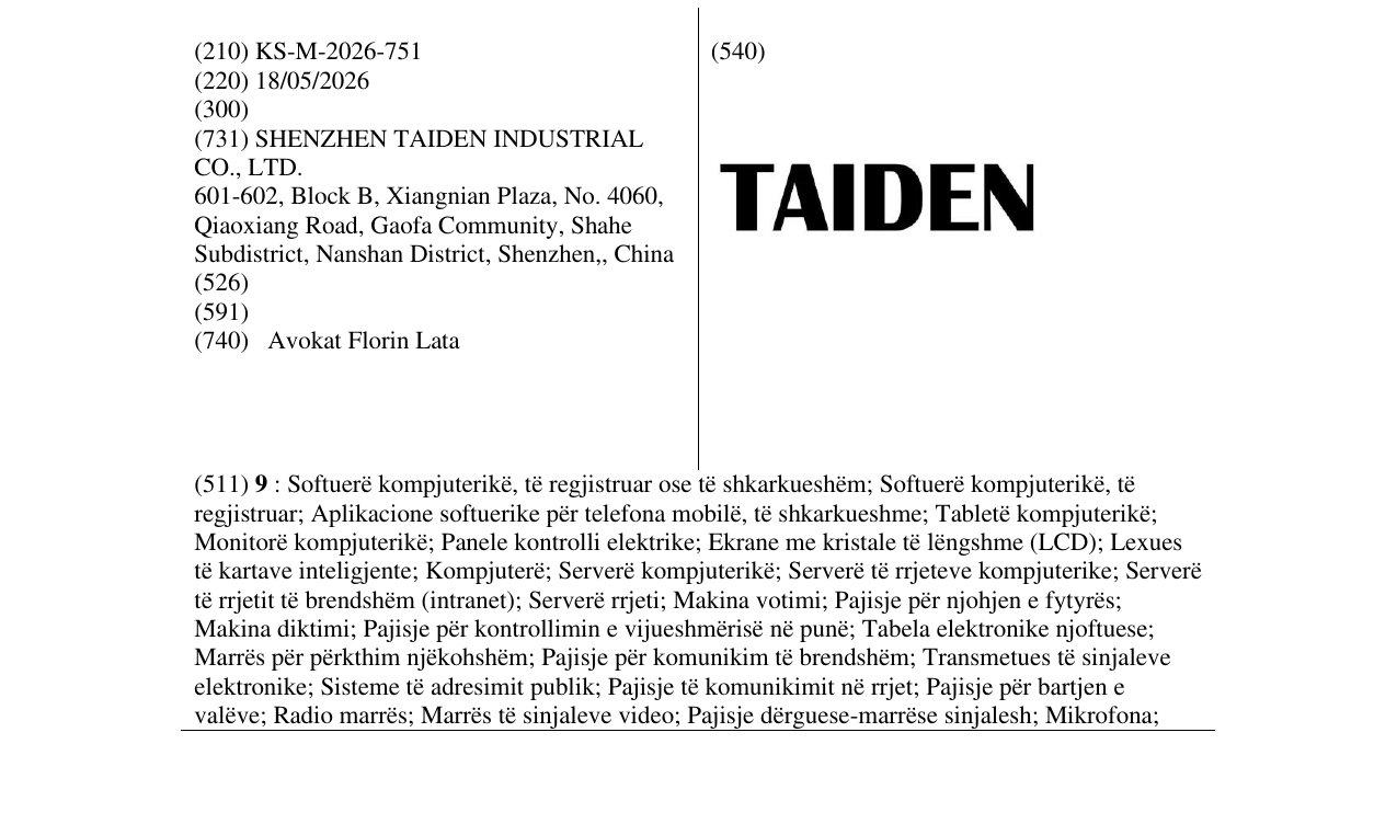 Zëri i markës KS/M/2026/751 në buletin