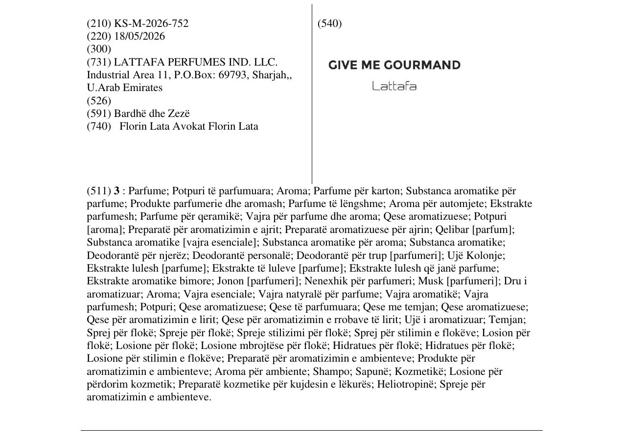 Zëri i markës KS/M/2026/752 në buletin