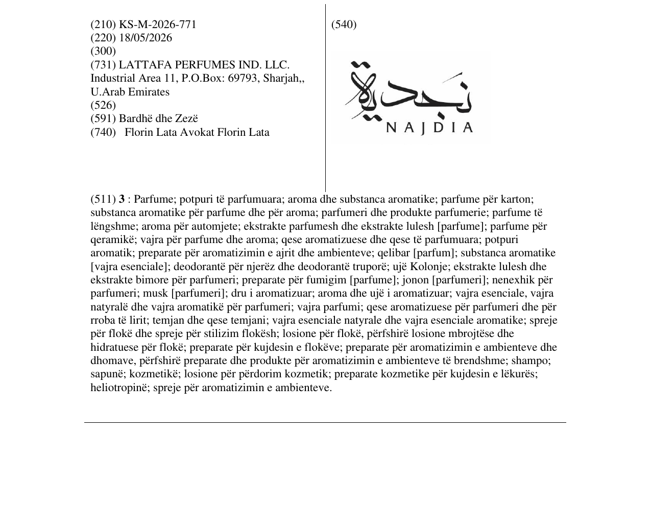 Zëri i markës KS/M/2026/771 në buletin