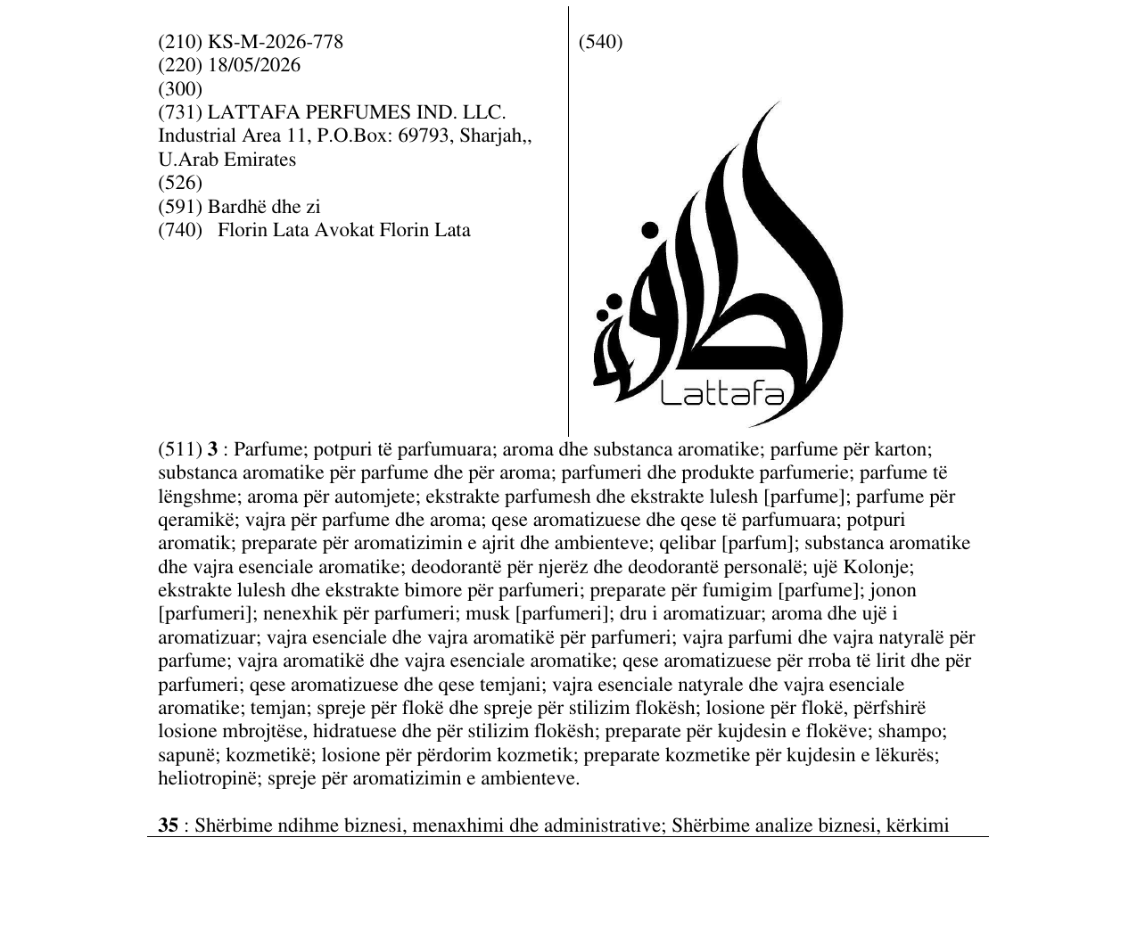 Zëri i markës KS/M/2026/778 në buletin