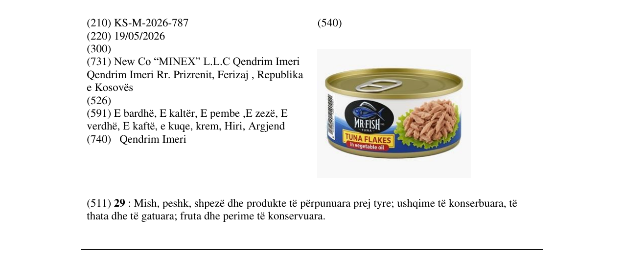 Zëri i markës KS/M/2026/787 në buletin
