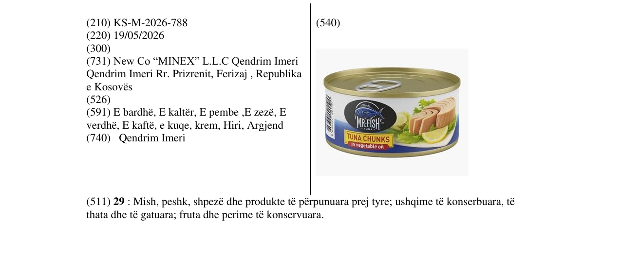 Zëri i markës KS/M/2026/788 në buletin