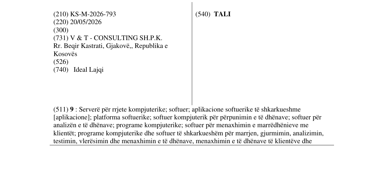 Zëri i markës TALI në buletin