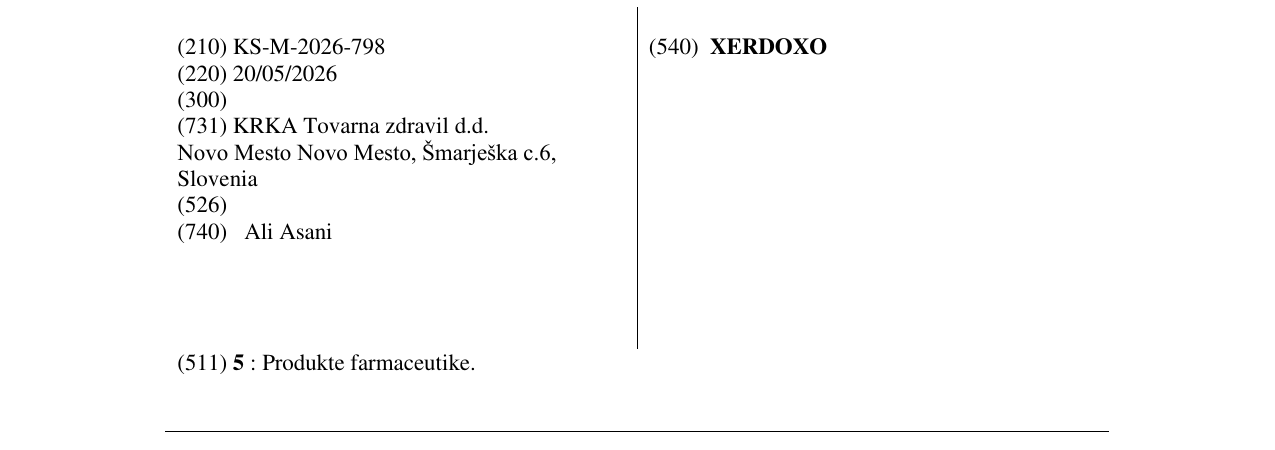 Zëri i markës XERDOXO në buletin