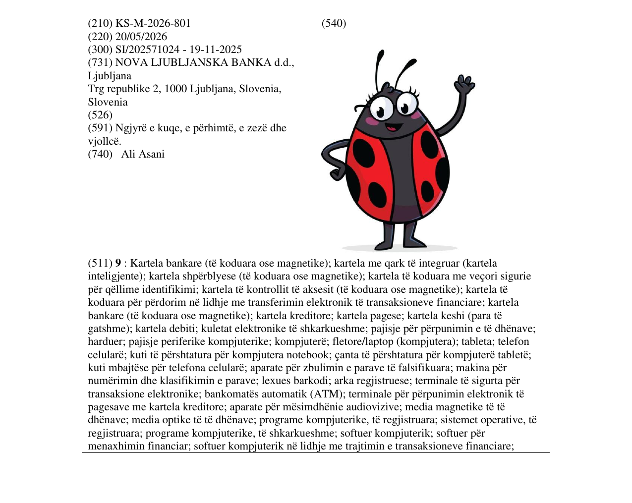 Zëri i markës KS/M/2026/801 në buletin