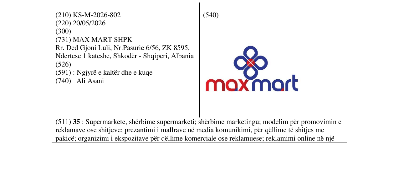 Zëri i markës KS/M/2026/802 në buletin