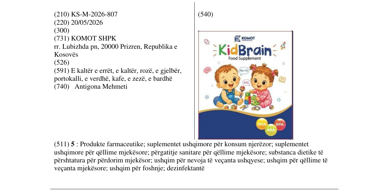 Zëri i markës KS/M/2026/807 në buletin