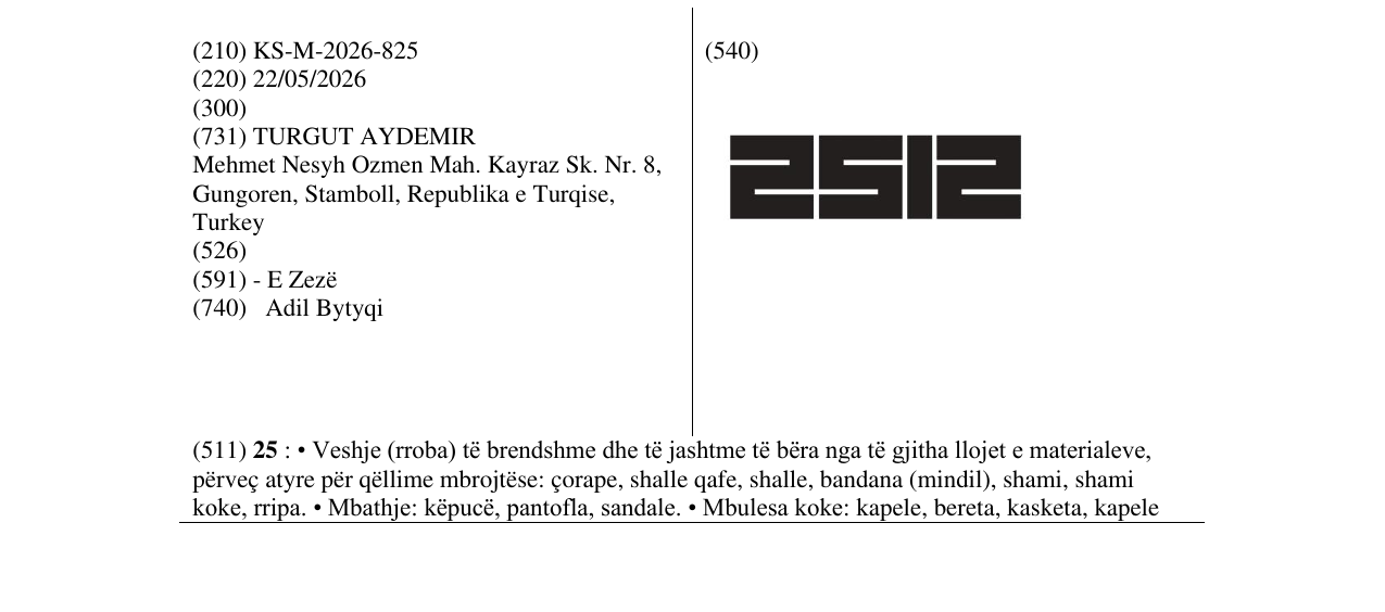 Zëri i markës KS/M/2026/825 në buletin