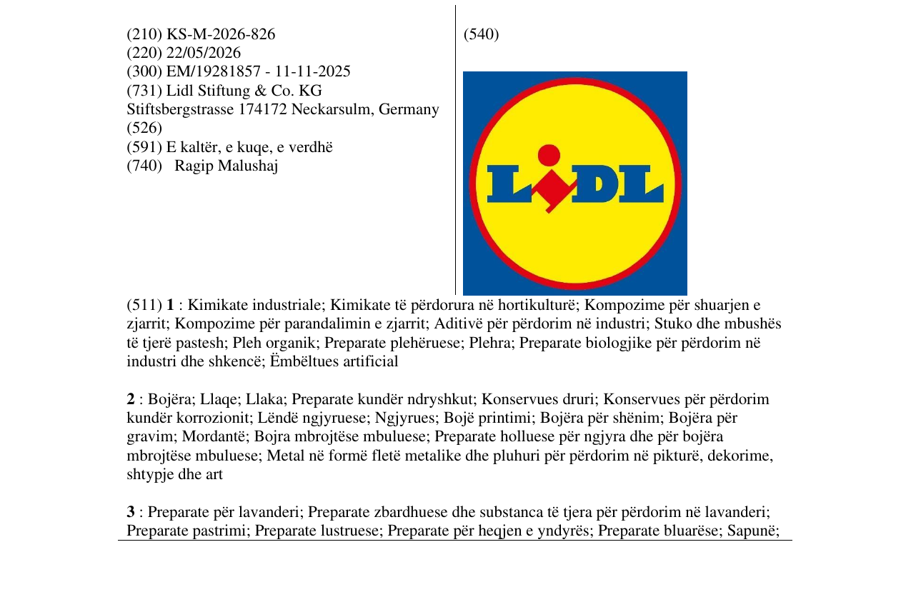 Zëri i markës KS/M/2026/826 në buletin