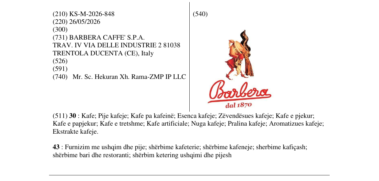 Zëri i markës KS/M/2026/848 në buletin