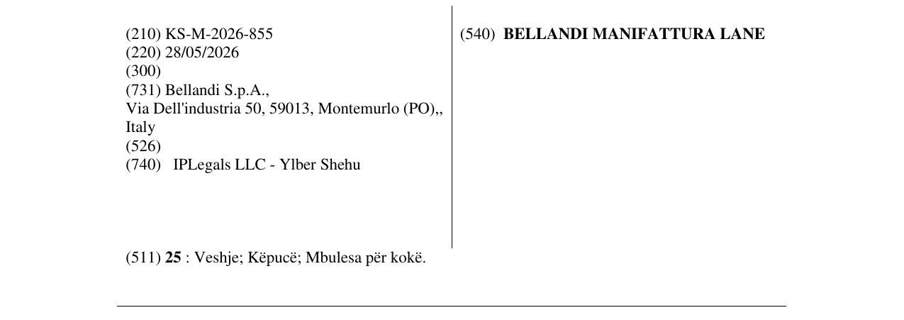 Zëri i markës BELLANDI MANIFATTURA LANE në buletin