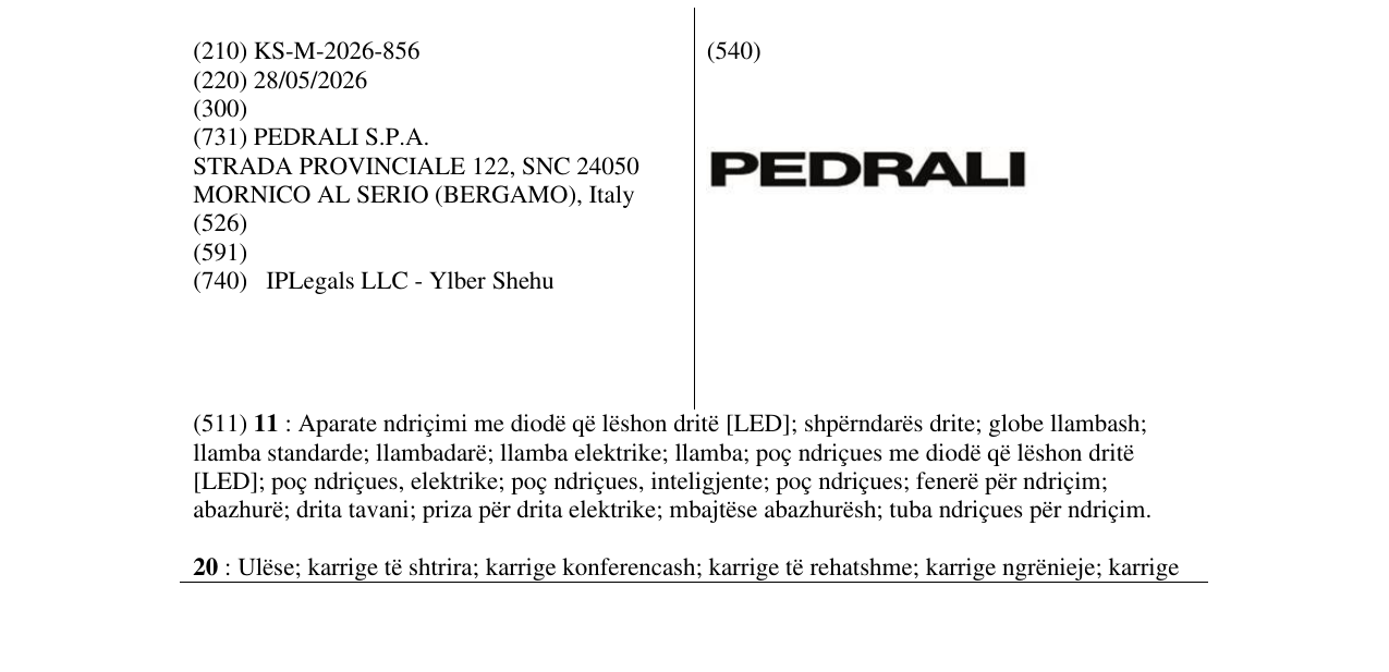 Zëri i markës KS/M/2026/856 në buletin