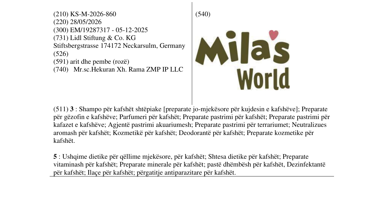 Zëri i markës KS/M/2026/860 në buletin