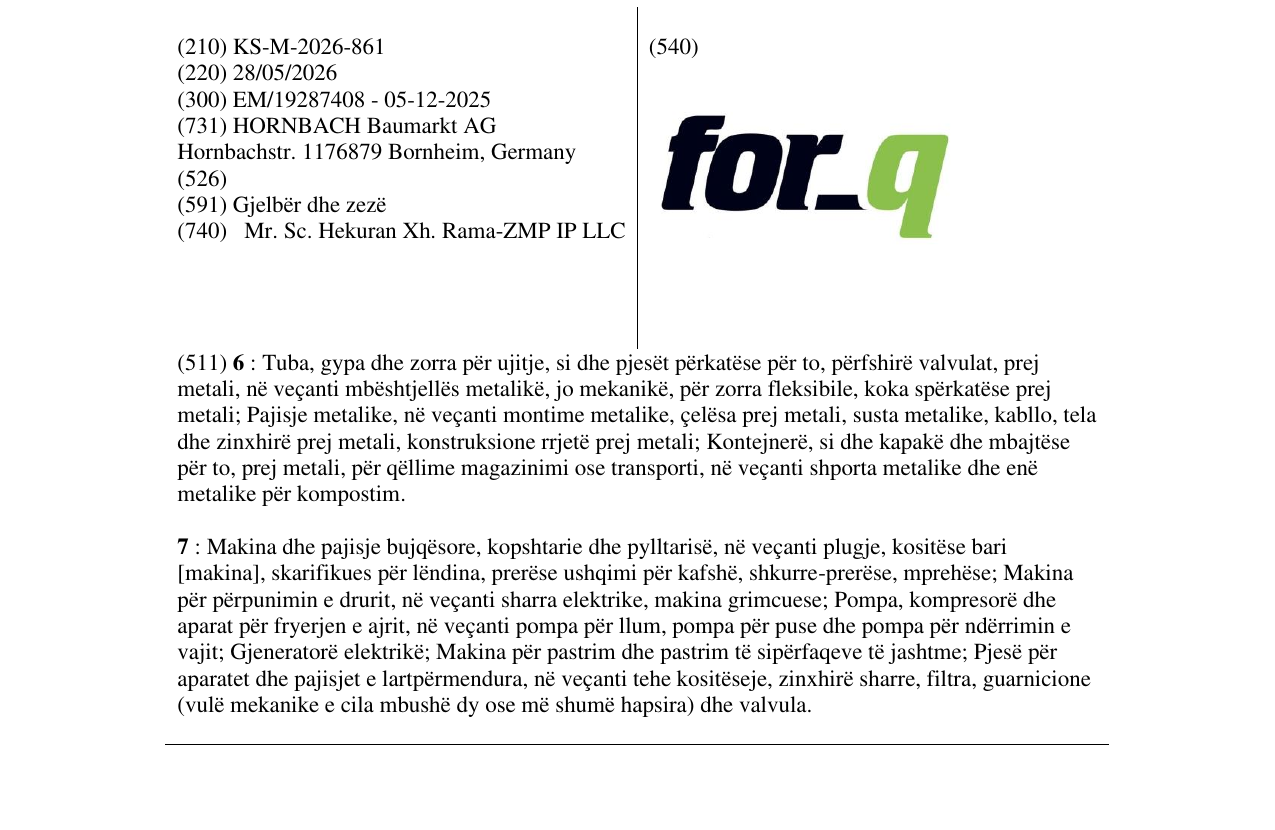 Zëri i markës KS/M/2026/861 në buletin