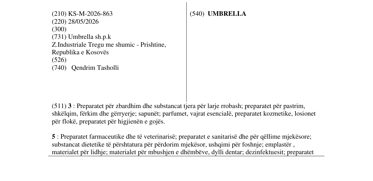 Zëri i markës UMBRELLA në buletin