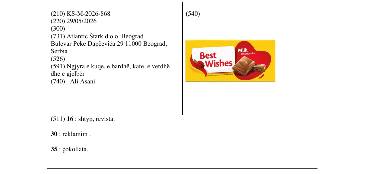 Zëri i markës KS/M/2026/868 në buletin